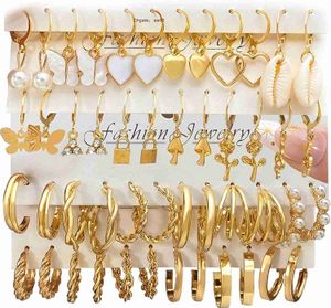 IFKM 24 Par Gold Hoop Earrings Set For Women Girls Hypoallergenic Chunky Chain Twisted Open Hoops Dingle Earring Packs For Birthday Party Christmas Fashion Jewelr