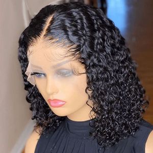 Kurze Bob Perücke Jerry Curly Human Hair Perücken für Frauen vor dem planen 220%Dichte Spitzen vorne Perücke transparente Spitzenbaby Haare Tiefe Wellenperücken
