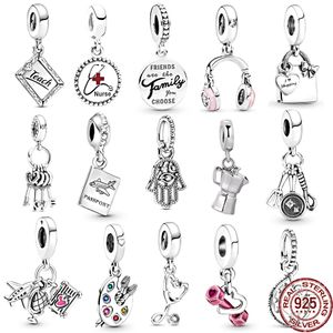 925 Silver Fit Pandora Charm New Artist Palette Stethoscope and Aircraft Globe Bead Dangle Fashion Charms Set Pendant DIY Fine Beads Jewelry