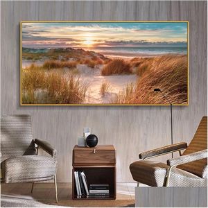 Paintings Beach Landscape Canvas Painting Indoor Decorations Wood Bridge Wall Art Pictures For Living Room Home Decor Sea Sunset Pri Dh3Yn