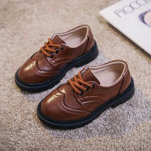 Flat shoes Boys Girls Fashion Leather Shoes 2022 Children New Style Oxfords Vintage Lace-up Kids Flats for School Party Formal Wedding Hot L0824