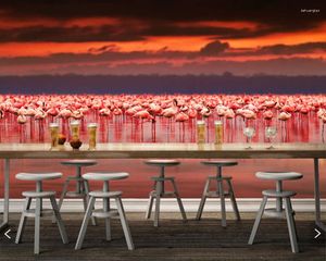 Tapety afrykańskie flamingo w pięknym zachowaniu słońca Kenia 3D Tapeta Papel de Pareede TV Sofa Sofa Restauracja Sypialnia Mural