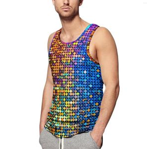 Herren -Tanktops Disco Ball Print Top Männchen Bunte Pailletten trainieren übergroße Sommermuskelgrafikhemden