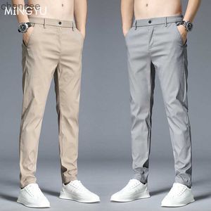 2023 Summer Casual Pants Men Thin Stretch Slim Fit Elastic Waist Cotton Business Classic Korean Trousers Male Khaki Gray 28-38LF20230824.