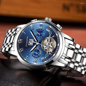 Wristwatches GUANQIN Mechanical Luxury 316L Steel Watch Tourbillon Automatic Week Display For Men Waterproof Luminous Men's Watches Box