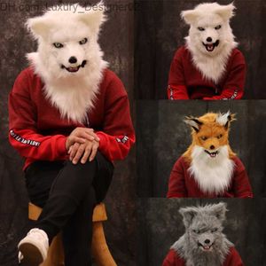 Hareketli ağız tilki maskesi cadılar bayramı kostüm cosplay parti ağız taşıyıcı kurt maskeleri hayvan panda husky orangutan yapay kürk maskesi q230824