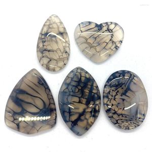 Pendant Necklaces 5pcs/lot Natural Stone Dragon Vein Agate Black Stripe Crack Healing Aura Pendants For Jewelry Making Necklace Earrings