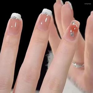 False Nails 24 Pcs/Box Press On Cosmetics Pink Ombre Y2K Cute Short Square Medium Korean Fake Set Full Cover Tips