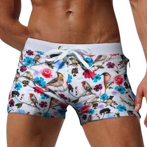 Sätt tungved Sommaren Swimming Trunks Floral Sexig badkläder Boxare Surf Swimsuit Beach Shorts Male Zipper Pocket Beachwear Pants