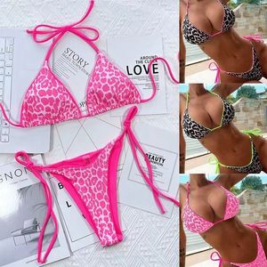 Moda bikini leopar baskı kadınları mayo bölünmüş üçgen elastik iç çamaşırı mayo su spor ekipmanı giyim plajı seksi tatil bikini set