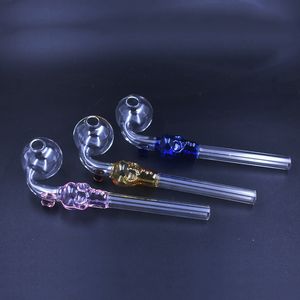 Tubi per fumatori a buon mercato Teschio Colori Tubo a cucchiaio curvo a mano Tubi per bruciatore a olio in vetro Pyrex spesso Accessori per fumatori per strumenti Dab Rig Bong