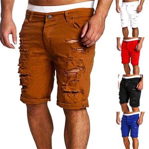 Män jeans casual shorts vår sommar rippade tvättade smala raka mager mens korta män linne byxor set