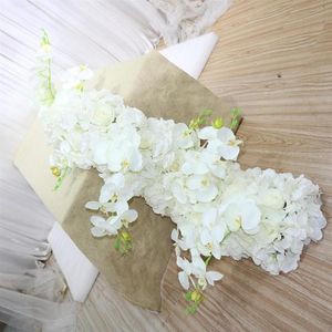 Ghirlande di fiori decorativi 1M Orchidea Ortensia Tavolo Banchetto di fiori Runner artificiale Evento per feste Decorazione di nozze per la casa Fila Su274H