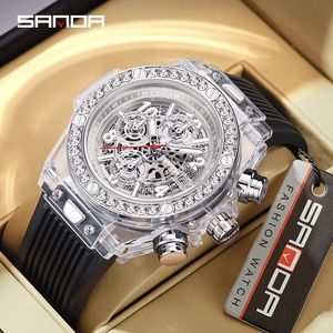 Начатые часы Sanda Men Men Men Quartz Watch Chronograph Черная резиновая полоса 3ATM Водостойкий календарь дата