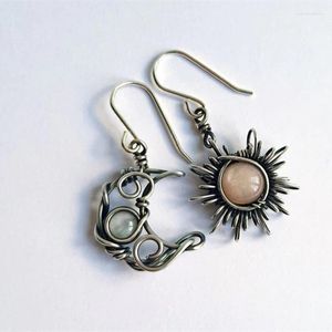 Orecchini pendenti vintage Boho asimmetrici Sun Moon Drop Give Women Statement White Opal Charm Jewelry Pendientes De Mujer