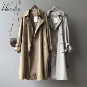 Kopa damski Classic Khaki Long Trench Coats Women Oversize Korean Fashion Beltbreaker Fall Spring Ondecoat podwójnie piersi Gabardinas 230824