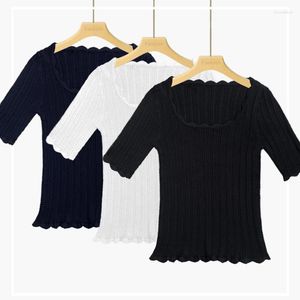 Suéter feminino sexy streetwear moda coreana elástico fino elegante chique mulheres malhas camisetas preto branco camisetas top regata verão