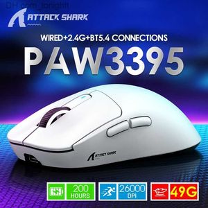 2.4g sem fio mouse pata 3395 recarregável tipo-c tri-mode gaming mouse 49g leve sem fio bluetooth ratos para pc gamer presente q230825