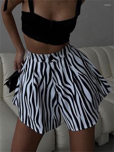 Kvinnors shorts zoctuo y2k bomullsbyxor för kvinnor 2023 casual zebra rand tryckt hög midja bred ben sommar sexig klubb streetwear fest