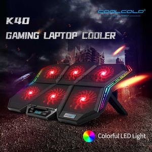 Coolcold Gaming RGB Laptop Cooler 12-17 Inch Led Screen Laptop Cooling Pad Notebook Cooler Stand With Six Fan And 2 USB Ports HKD230825