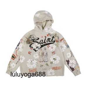 Yeni 2023 Bayan Erkekler Saint Michael El boyası yaşlı Graffiti Hoodie Ins Unisex Sweater Erkek Kadın Moda Marka Hoodie