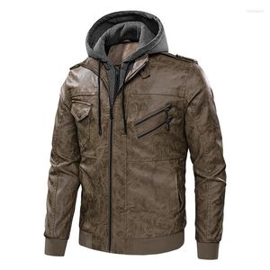 Men's Jackets Mens Suede Fleece Zipper Motorcycle Leather Jacket Hood Detachable PU Coat For Male