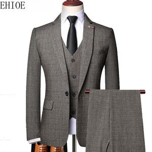 Men's Suits Blazers EHIOE Men Spring Autumn Business Formal Casual 3 Pieces Suit Slim Party Prom Fashion Wedding Groom Banquet Gray Brown 230824