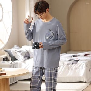 Herren Nachtwäsche Herbst Winter Pyjama Sets Langarm Fashion Nightwear Home Anzug großer Größe weicher Baumwollplaid Luxus -Pyjamas