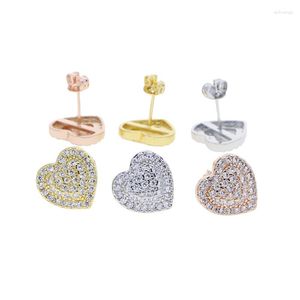 Stud Earrings Iced Out Chic Heart Shape Ear Studs Micro Paved Circle Layer Round Cz Stones Eardrops Elegant Stacked Earring Jewelry Women