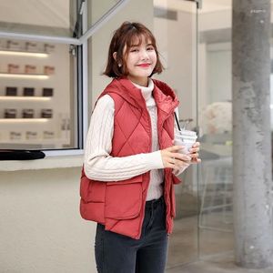 Gilet da donna 2023 Autunno Inverno Gilet Giacca corta Piumino in cotone con cappuccio senza maniche Gilet femminile allentato Parka Capispalla Top