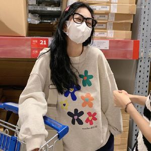 Kvinnors hoodies vackra blomma tryck kvinnor 2023 hösten söt streetwear y2k estetik harajuku koreanska mode preppy tröja toppar