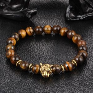 Bangle Dropship Gold Leopard Head Gold Color Tiger Eye Bead Buddha Pulseira para Homens Moda Masculino Punk Jóias Pulseiras Bangles 230824