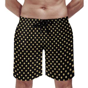 Shorts masculinos Gold Dot Board Verão Elegante Bolinhas Correndo Praia Masculino Secagem Rápida Hawaii Graphic Plus Size Swim Trunks