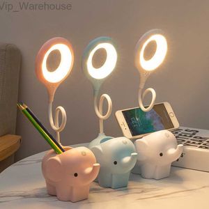 Simpatico elefante Lampada da scrivania a LED USB ricaricabile Studio Lampada da lettura Touch Control Dimmerabile Lampada da tavolo da notte per bambini Comodino Ufficio HKD230824