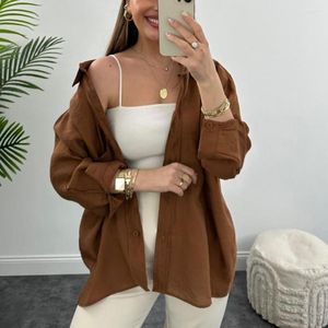 Women's Blouses Casual Long Sleeve Shirt Women Spring Stylish Mid-length Blouse Loose Fit Solid Color Turn-down Collar For