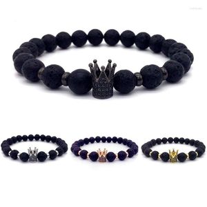 Länkarmband vulkan krona zirkon pärlstav armband män och kvinnor hand sträng set auger unisex natursten