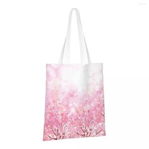 Shopping Bags Cartoon Cherry Blossom Trees Reusable Grocery Folding Totes Washable Lightweight Sturdy Polyester Gift