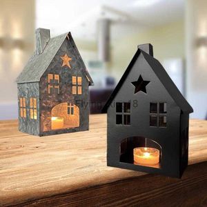 1pc Hollow Out Small House Shape Candlestick Iron Art Festival Atmosphere Decoration Christmas Candle Holder HKD230825
