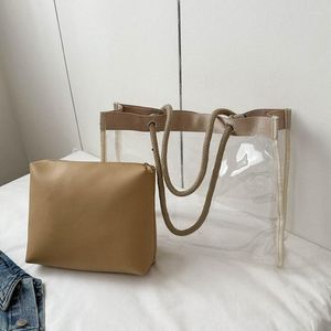 Borse per la spesa 1 set Borsa tote da donna Borsa a tracolla e borsa trasparente casual femminile di grande capacità Borsa da donna quotidiana da spiaggia