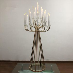 Ljushållare Luxury Gold Metal Frame med 12 huvuden Candelabra för bröllopscentrum Decoration AB0023