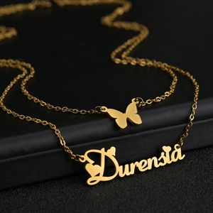 Pendant Necklaces Personalized Name Necklace For Women Gold Stainless Steel Custom Letter Crystal Butterfly Choker Jewelry Gifts 230825