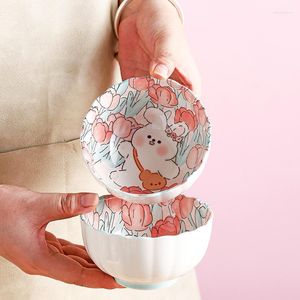 Bowls Ceramic Rice Ramen Bowl Creative Tableware Utensils For Kitchen Pink Fruit