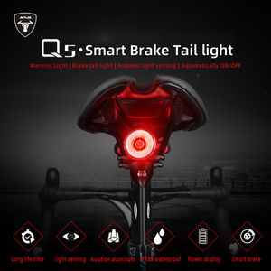 Bike Lights Bicycle Smart Auto Brake Sensing Light IPx6 Waterproof LED Charging Cycling Taillight Bike Rear Light Accessories Q5 230824