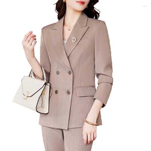 Women's Two Piece Pants Autumn Winter Khaki Black Office Ladies Pant Suit Women Jacket And Trouser Female Business Work Wear Formal 2 Blazer