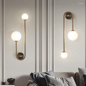 Wall Lamps Nordic Bedside Glass Ball Led Light Bedroom Living Room Staircase Aisle Modern Brass Decor Tv Background