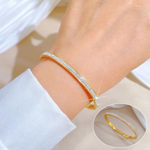 Charm Bracelets Wholesale Personality Simple Gold Plated Full Rhinestone Pave Stainless Steel Bracelet Jewelry For Women Girls