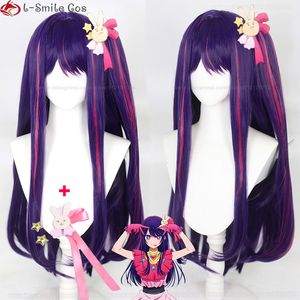 Cosplay perukları yüksek kaliteli hoshino ai cosplay peruk anime oshi no ko cosplay mor vurgu gül pembe peruk tavanına dayanıklı saç partisi 230824