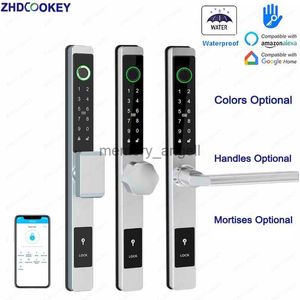 ZhdCookey電子ドアロックアプリリモート解除防水指紋ICカードパスワードアルミニウム合金スライドドアスマートロックHKD230825