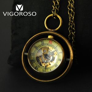 Pocket Watches Unique Ball Glass Skeleton Mechanical Pocket Watch Wind Up Steampunk Retro Women Ladies Necklace Pendant Gifts Vintage Clock 230825