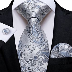 Neck Ties Arrival Luxury Silk Tie Set Wedding Accessories Gray Blue Paisley Men s Necktie Pocket Square Cufflinks Gift For Men DiBanGu 230824